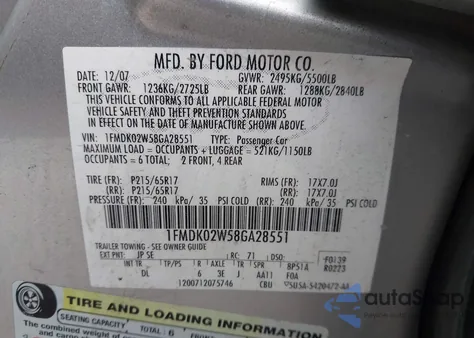2008 Ford Taurus X Sel z USA, uszkodzony, nr VIN 1FMDK02W58GA28551
